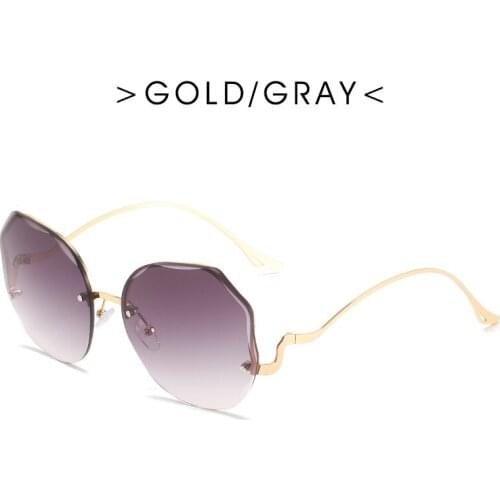 Retro Polygonal Frameless Cut-edge Sunglasses, Men and Women Personality Curve Glasses Legs Gradient Color Sunglasses