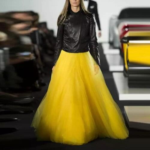 Spring Summer Extra Long Mesh Yellow Skirt Lady Custom Expansion saia Bohemian Beach Travel High Street Elastic Waistband Skirts