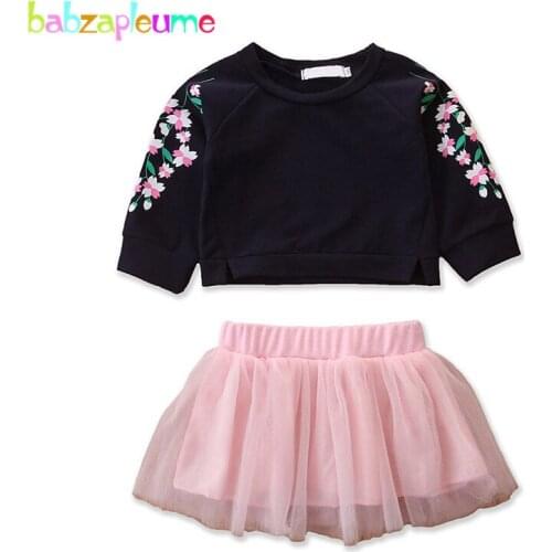 2020 Spring Baby Outfits Infant Girls Clothing Set Fashion Flowers Long Sleeve Cotton T-shirt+Lace Skirt Newborn Clothes BC1048