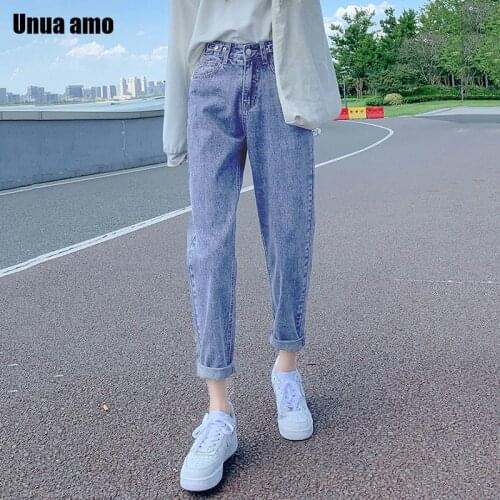 Unua amo 2021 Washed Denim Harem Pants Women Loose Casual Fashion Wild Vintage Adjustable High Waist Jeans Ladies