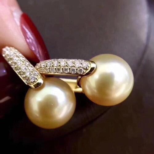 D516 Pure 925 Sterling Silver Round 9-10mm Nature Fresh Water Golden Pearl Dangle Earrings for Women Fine Pearl Earrings