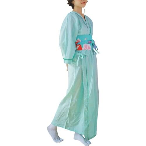 Womens Mint Green Summer Kimono Easy Wearing Japanese Yukata Dress Simple Plain Cotton Lounge Wear Room Wear Bathrobe Long Gown