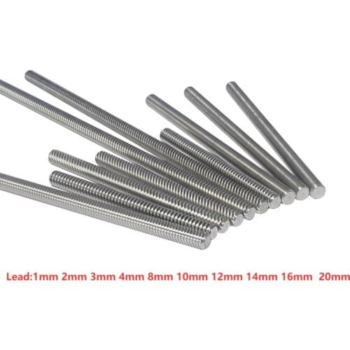 304 stainless steel T8 screw length 360mm lead 1mm 2mm 3mm 4mm 8mm 10mm 12mm 14mm 16mm trapezoidal spindle screw 1pcs