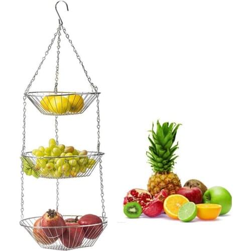 3-Layer Stainless Steel Hanging Fruit Vegetable Storage Basket Home Organizer