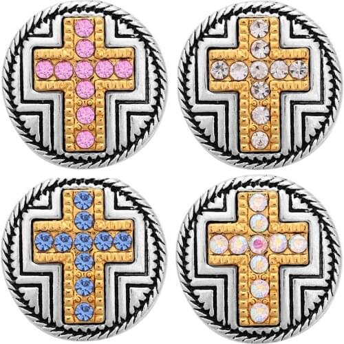 5pcs/lot New Snap Jewelry Rhinestone Gold Cross 18mm Metal Snap Buttons Jewelry Fit Snap Bracelets Bangle for Women Jewelry