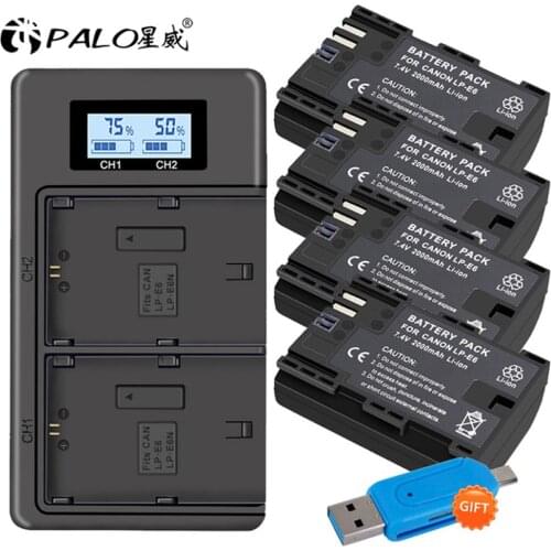 2000mAh LP-E6 LP E6 LPE6 E6N Camera Battery+ LCD Dual Charger For Canon EOS 5D 5DS R Mark II III 7D 60D EOS 6D 70D 80 Camera