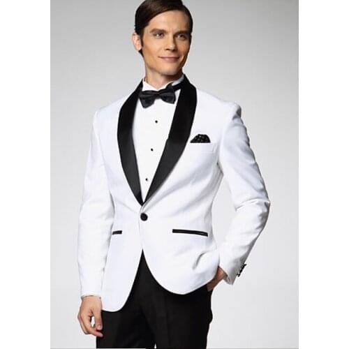 White Jacket With Black Satin Lapel Groom Tuxedos Groomsmen Suits Wedding men dress/business suits/formal clothing for men