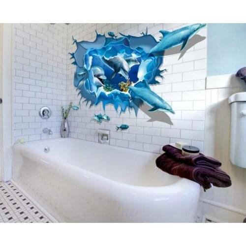 COVPAW Wall Stickers Dolphin Ocean Underwater Living Room Bedroom Home Decor Wall Decal Removable Toilet Wallpaper Mural