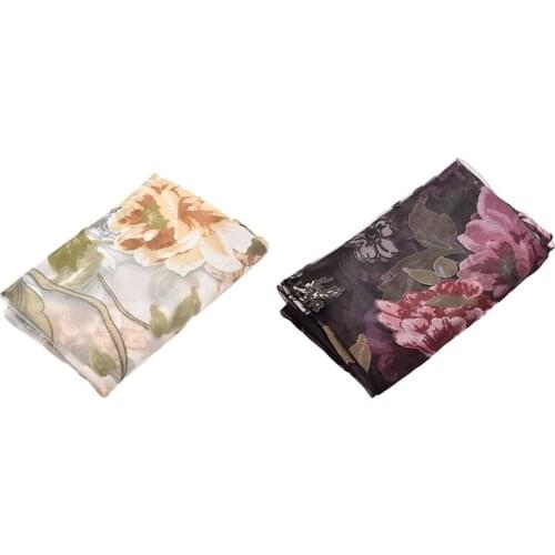 AF89 Glass Door Decorative Curtain Bedroom Peony Voile Curtain Tulle with Lace Ham Pendants French Window Drape Sheer