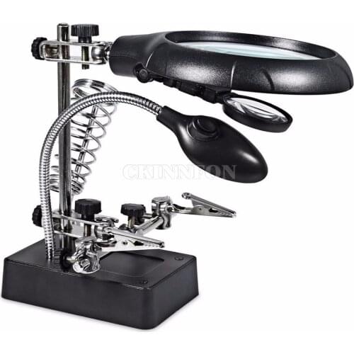 DHL 20PCS LED Clamp Soldering Iron Stand Helping Hands Magnifying Glass Magnifier Crocodile Clip Hands Free Soldering