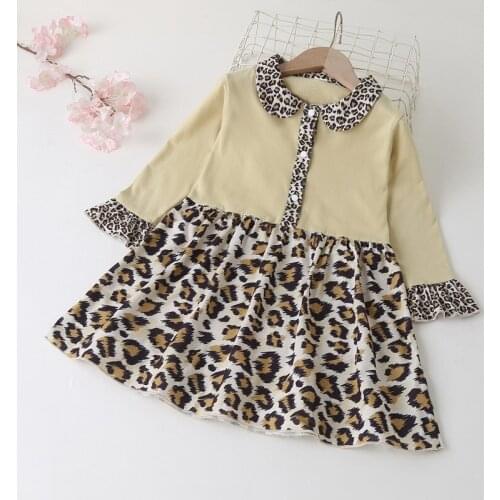 Spring Fall Kids Dresses for Girls Leopard Print Patchwork Long Flare Sleeve Princess Girl Dress Party Baby Girl Clothing 1-6Y