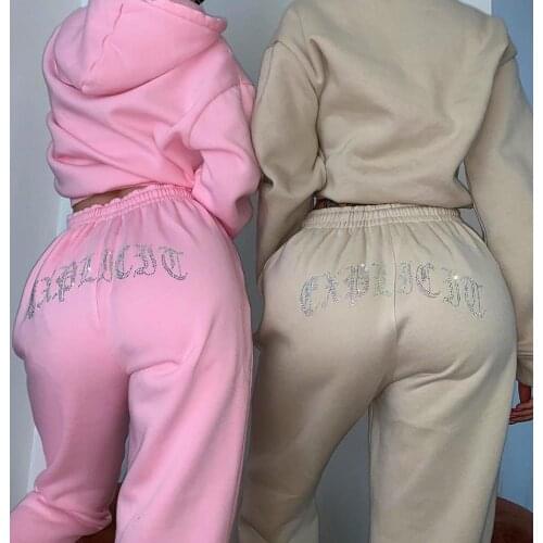 E-girl Women Elegant Solid Hoodie Set Sweatshirts And Long Pant Y2K Fashion TwoPiece Sets Ladies Joggers Sport Hooded Sweatsuits