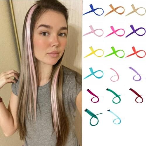 YiHan Synthetic Hairpiece Extension One Piece Hair Clip Streak Fake Hair Strands Cosplay Tool Long Silky Straight Reshowbeauty