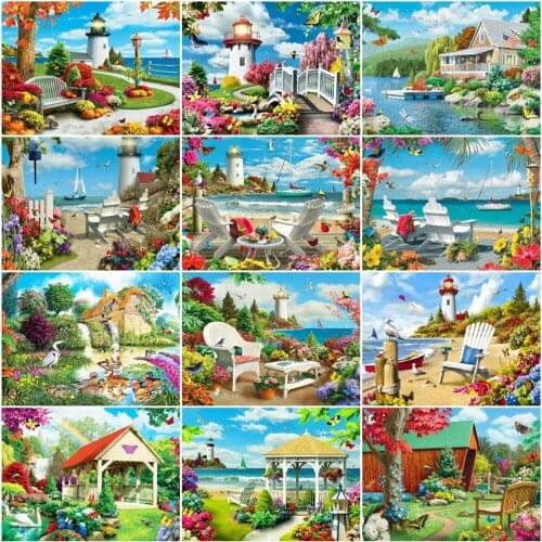 HUACAN Painting By Number Seaside Drawing On Canvas DIY Frame Paint By Numbers Landscape Kits Modern Wall Arts