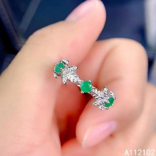 KJJEAXCMY fine jewelry S925 sterling silver inlaid natural Emerald new girl exquisite adjustable ring support test hot selling