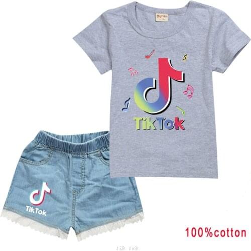 TIK TOK Girls clothes fashion tees short pant 2pcs sets Children outfits kids summer clothing boys cotton suits
