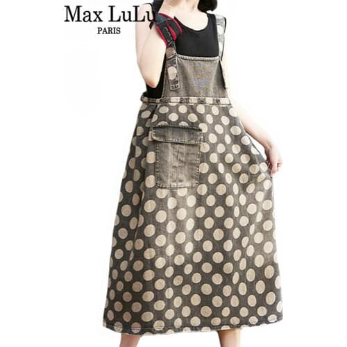 Max LuLu Korean Autumn 2021 Design Dresses Womens Dot Denim Printed Dress Ladies Casual A-Line Vestidos Female Loose Clothing