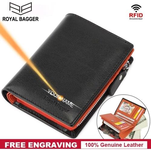 Royal Bagger Men Short Vertical Wallets RFID Blocking Wallet Real Genuine Cow Leather Business Fashion Man Card Holder Purse