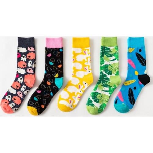 Colorful Funny Socks Women Rabbit Sheep Feather Leaf Pattern Calcetines Mujer Easter Egg Series Personality Socks Meias