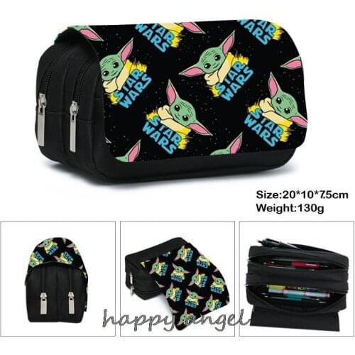Mandalorian Baby Yoda Pencil Case Canvas Kawaii Pencil Bags Stationery Pen Case Boys Trousse Double Layer School Pencil Cases