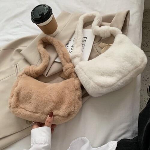 Mini Plush Underarm Bag New Plush Solid Color Womens Shoulder Bag Fashion Texture Zipper Handbags for Women 2021 Luxury Design