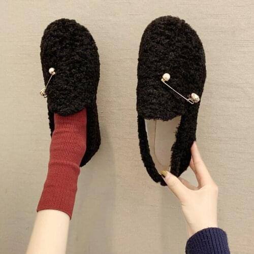 Fashion Flats Shoes Women Hair Shoes Casual Flat Warm Cotton Shoes Winter New Plus Velvet Single Shoe Zapatos De Mujer W36-77