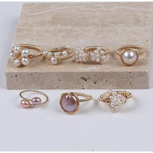 Fashion Jewelry Five Pointed Star Heart Butterfly Coin Shape Pearl Double Row Wire Wrapped Rings Designs For Women
