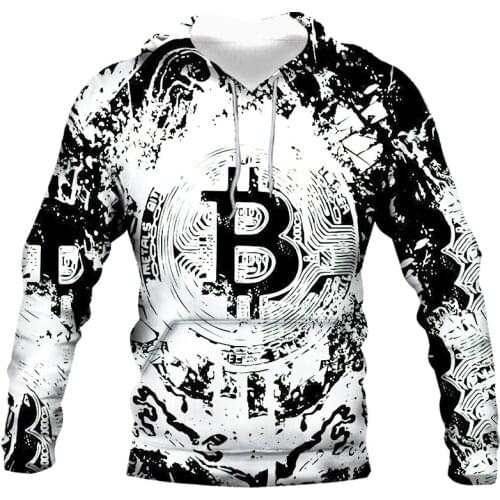 2021 autumn and winter plus cashmere hot sale bitcoin mens casual hooded sweater 3D printing bitcoin sportswear long sleeves