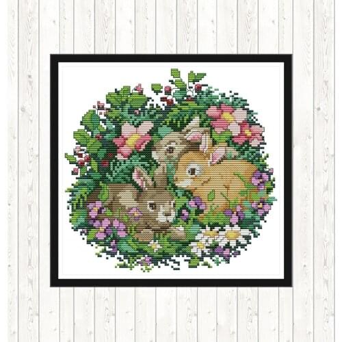 Three Little Rabbits DIY Needlepoint Embroidery Needlework Sets Counted 14ct 11CT Cross Stitch Wall Home Decor Cross Stitch Kits