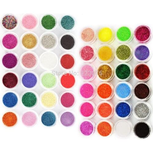 New 48 Color Glitter Powder Nail Art Caviar Mini Beads Nail Tips Decoration Kit
