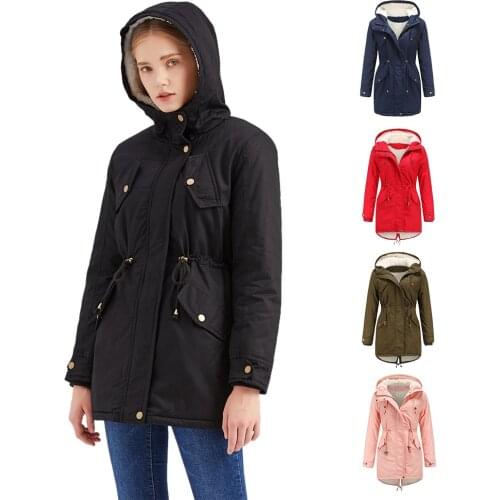 2021 autumn and winter new womens cotton-padded jacket pure color hooded parka coat thick cotton-padded jacket plus velvet cott