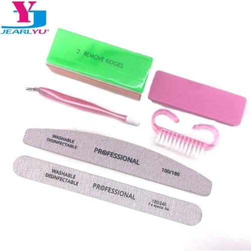 6Pcs/Set Sandpaper Nail File Manicure Buffer Acrylic Nail Brush Art Tool Professional Portable Nail Art Accessories Pink Kit New