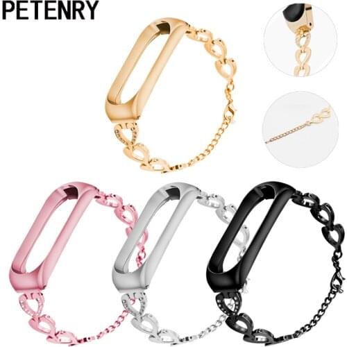 For Mi Band 3 Bracelet Stainless Steel Metal Heart-shaped Chain Wristband Watchband Strap for Xiaomi Mi band 3 Accessories