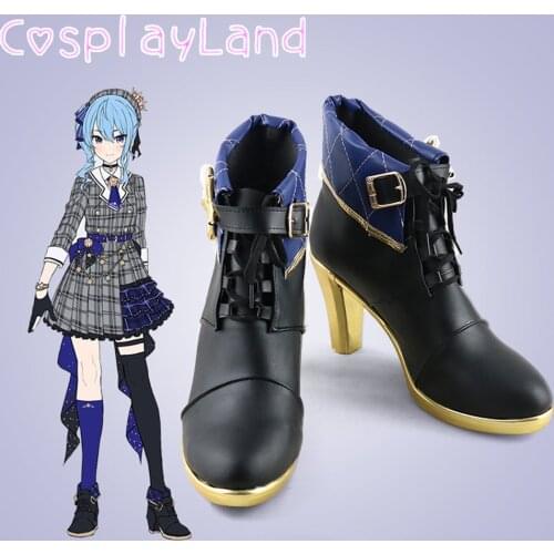Vtuber Hoshimachi Suisei Cosplay Boots Shoes Leather Shoes Cosplay Accessories Halloween Party Shoes for Women High Heel Shoes