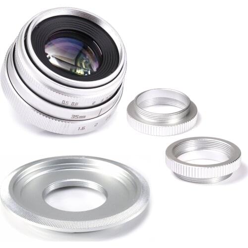 Silver Mini 35mm f/1.6 APS-C CCTV Lens+adapter ring+2 Macro Ring for SONY NEX E-Mount Mirroless Camera