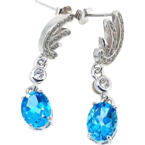 Fashion Lovely flame Wing S925 silver natural blue topaz drop earrings natural gemtone earrings woman girl party gift jewelry