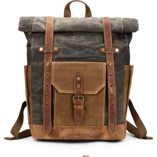 SOAEON Fashion Backpack Leather Canvas Men Backpack School Bag Military Backpack Women Rucksack Male Knapsack Bagpack New