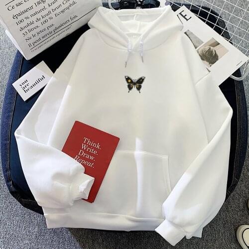 Thick Black Hoodie Graphic Dark Gothic Hoodies Women Punk Butterfly Print Vintage Winter Sweetshirt Oversize Hoodie Koren Style