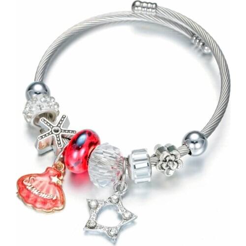 Vintage Cuff Bracelets & Bangles for Women Jewelry Fashion Alloy Crystal Beaded Shell Charm Bracelet With Star Pendant Bijoux