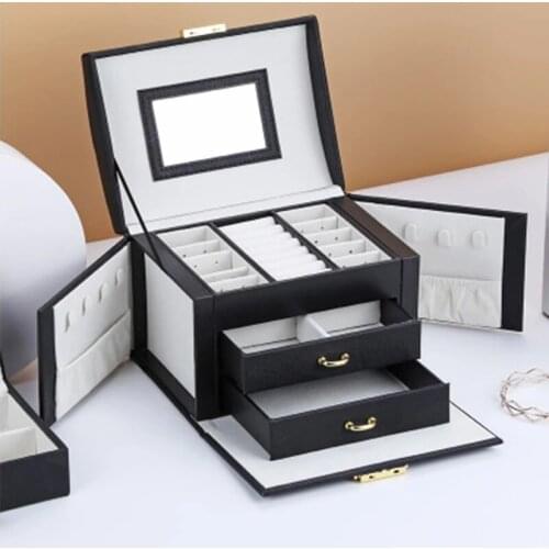 New Jewelry Box Large Capacity Leather Storage Jewelry Case Earring Ring Necklace with Mirror Watch Jewelry Organizer Jewel Boxs