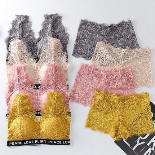 Women Lace Bra Sets Seamless Underwear Backless Vest Sexy Panties Lingerie Padded Bralette Ultrathin Briefs Female Intimates