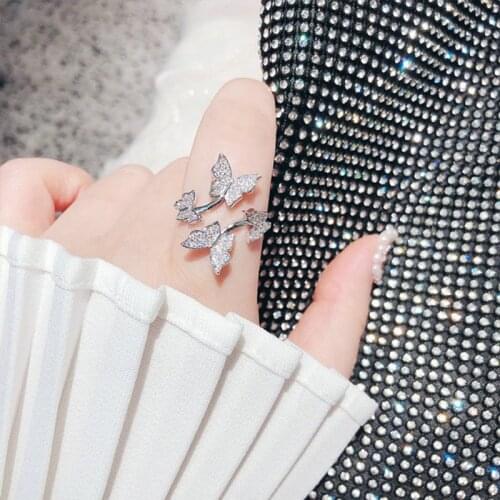Females Vintage Butterfly 925 Sterling Silver Bowknot Ring Opening Adjustable Rings for Women Engagement Wedding Band Jewelry