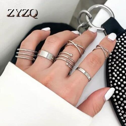 ZYZQ Minimalist Gold Color Rings Set For Women Punk Geometric Twist Weave Round Twist Knuckle Ring Female Fashion Finger Jewelry