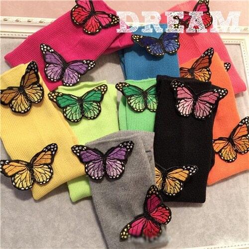 10 Colors.Chic Womens Cotton Harajuku Fluorescent Color 3D Butterfly Socks.Ladies Girls Piles Heap Socks.Candy Color Sox Hose