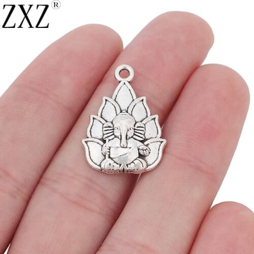 ZXZ 10pcs Tibetan Silver Ganesha Elephant Hindu God Of Beginnings Charms Pendants Beads for Jewelry Making Findings 25x19mm