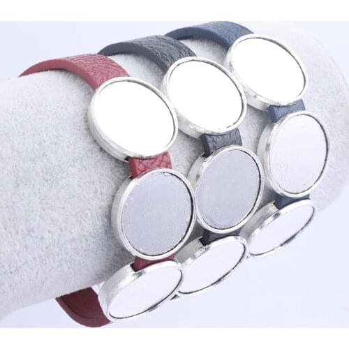 2pcs fit 20mm cabochon base setting flat faux leather bracelet bezel blanks diy jewelry making kit adjustable
