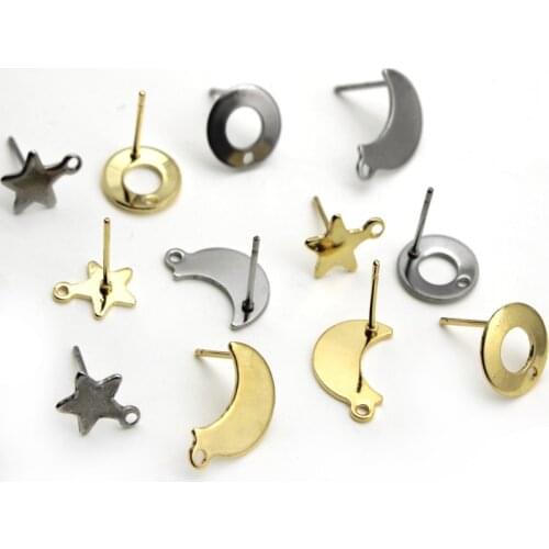 20Pcs Stud earring posts Jewelry Making Hyppoalergennic Stainless Steel Star Moon Earring Findings for Jewelry Making Supplies