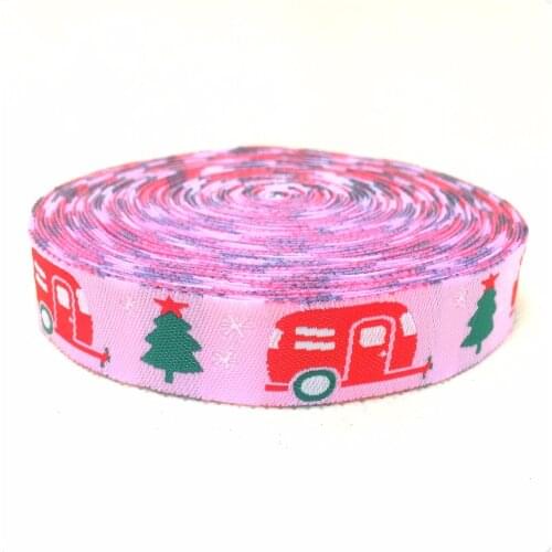 2014 NEW wholesale 5/8 '(16 mmx10yards) Polyester Woven Jacquard Ribbon with The Christmas tree and the bus KTZD15102106