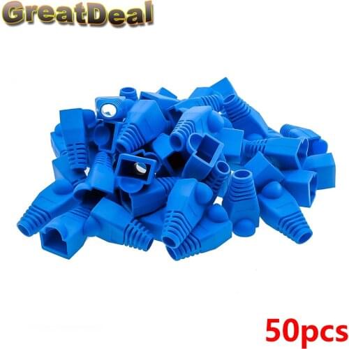 50pcs Cat5 CAT5E RJ45 Plug Ethernet Network Cable Strain Relief Boots RJ45 plugs Socket boot caps RJ45 Connector Blue HY202