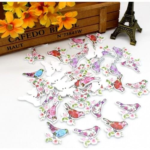 50pcs/lot Little bird Handmade Wooden DecorativeButtons Noel Accessories Scrapbooking for Clothing DIY Craft Decoration Button
